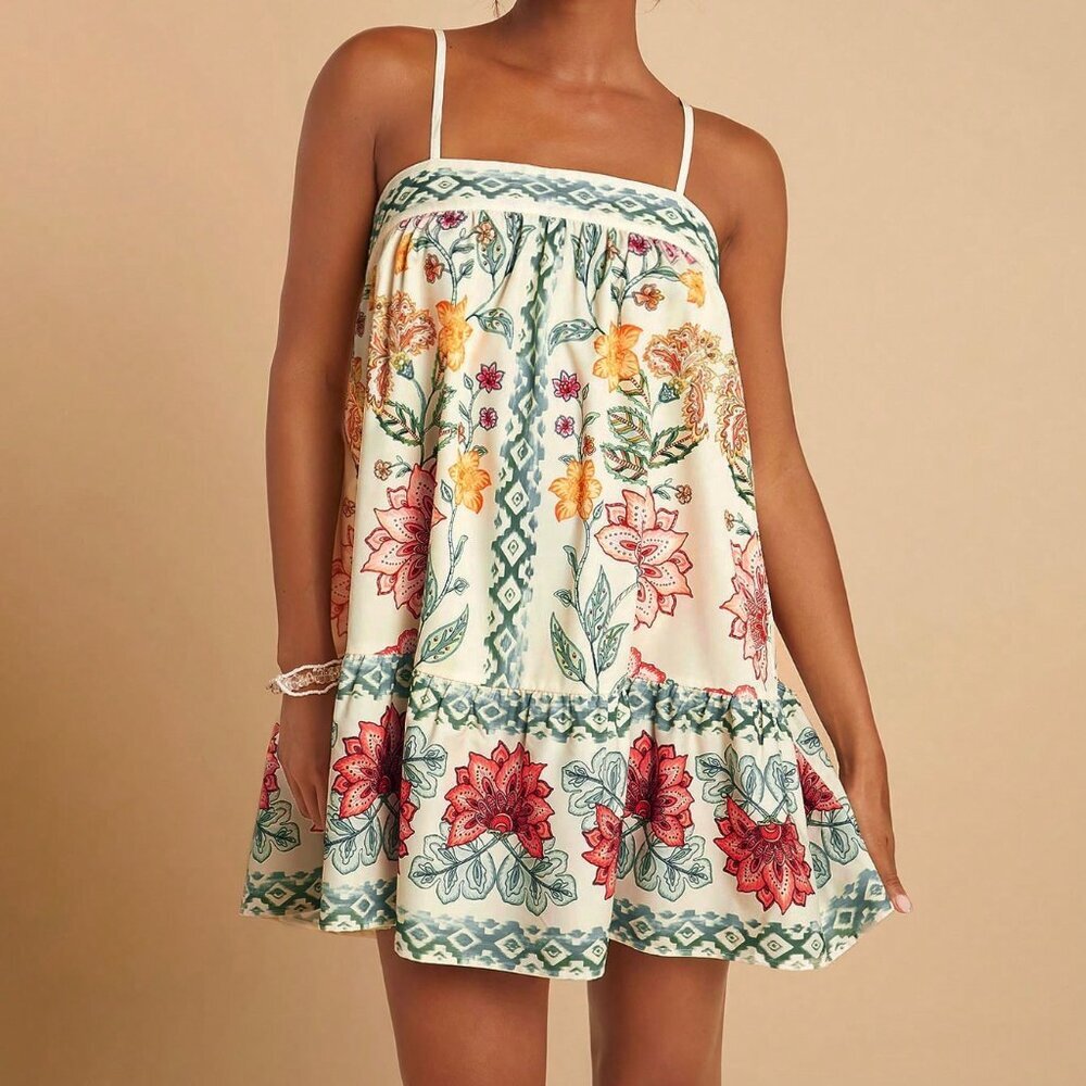 Multicolor Boho Women's Floral Print Spaghetti Strap Dress - Picture 7 of 7